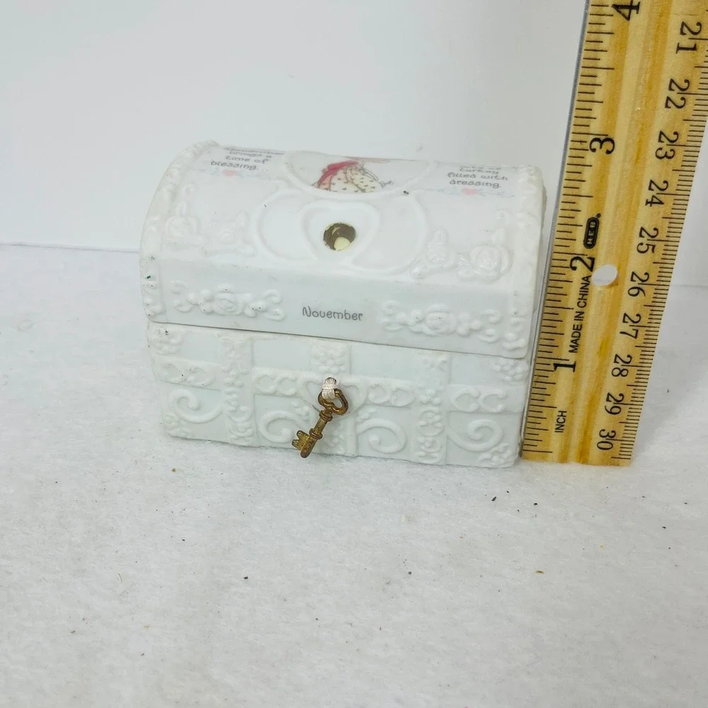 November Topaz Porcelain Treasure Chest Trinket Box White Ceramic Birthstone